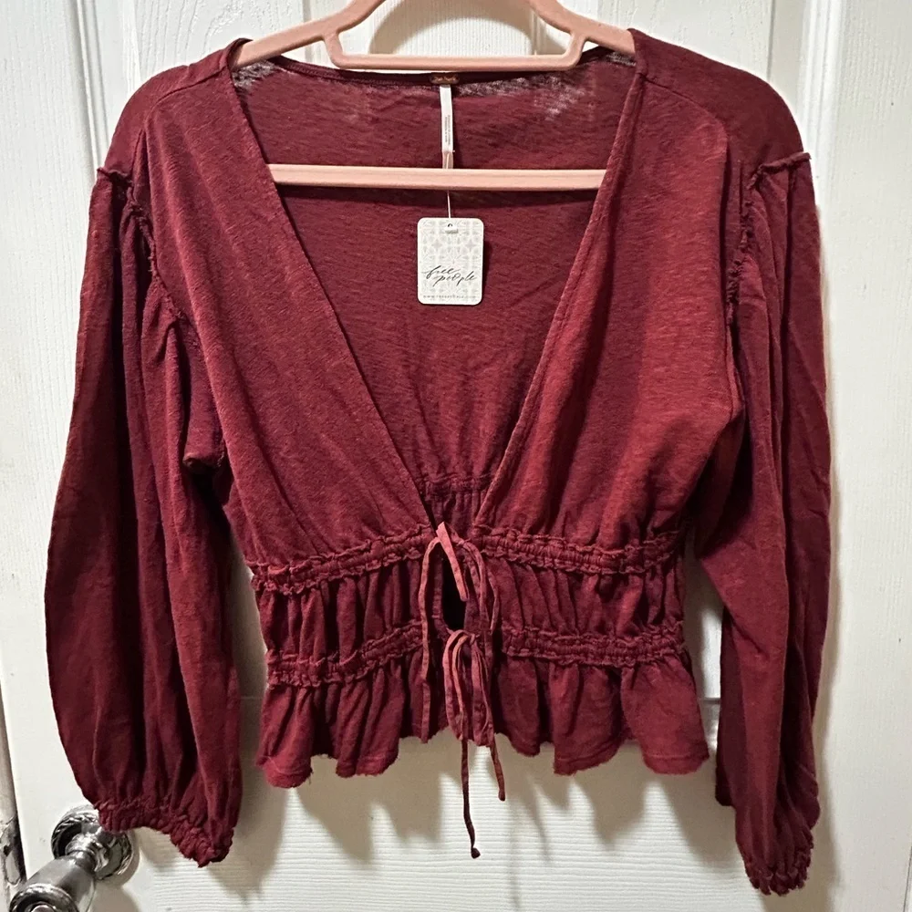 New! Free People Let's Go Tie Front Linen & Cotton Top Size XS - $78 MSRP